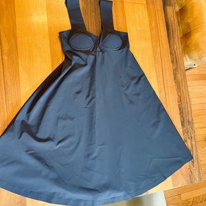 Prada sport bustier elastic strap tank dress minimal dark navy black polyester